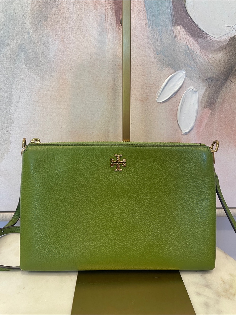 Tory Burch Green Pebbled Leather Crossbody
